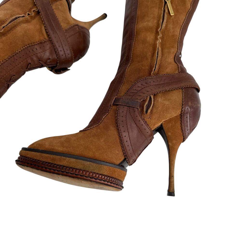 Dior Vintage Over The Knee Boots Brown Suede Leather Y2K Galliano EU 36.5 - Picture 7 of 15